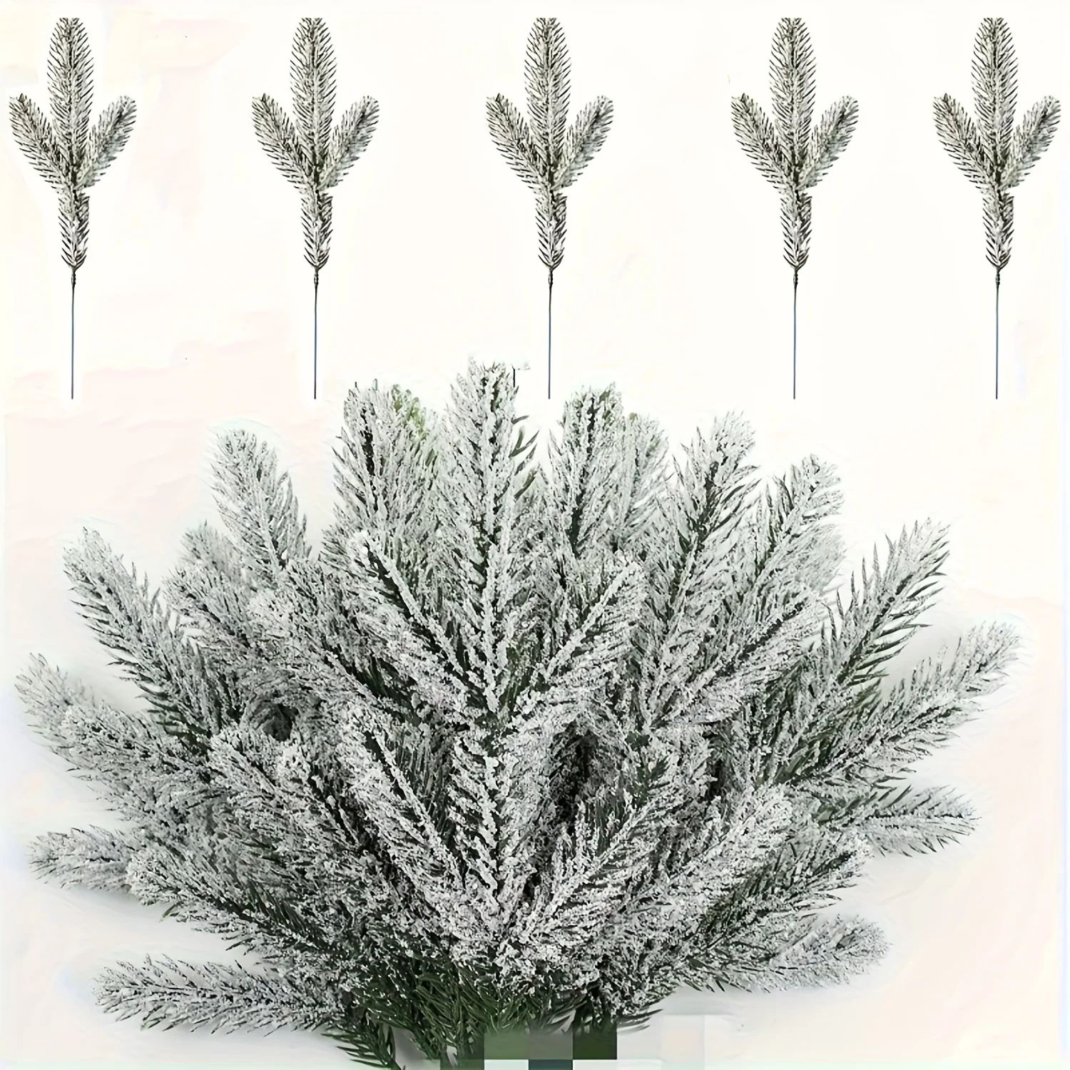 10本入り シャークビー 人工松の枝 雪の結晶装飾付き - 本物そっくりの常緑のモミのような茎