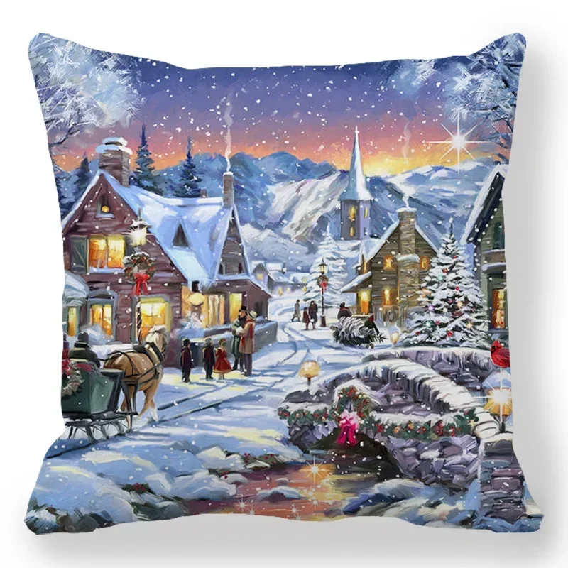 Home Bedroom Living Room Decorations Cushion Cover Santa Print Pillowcase New Year Christmas Decorations