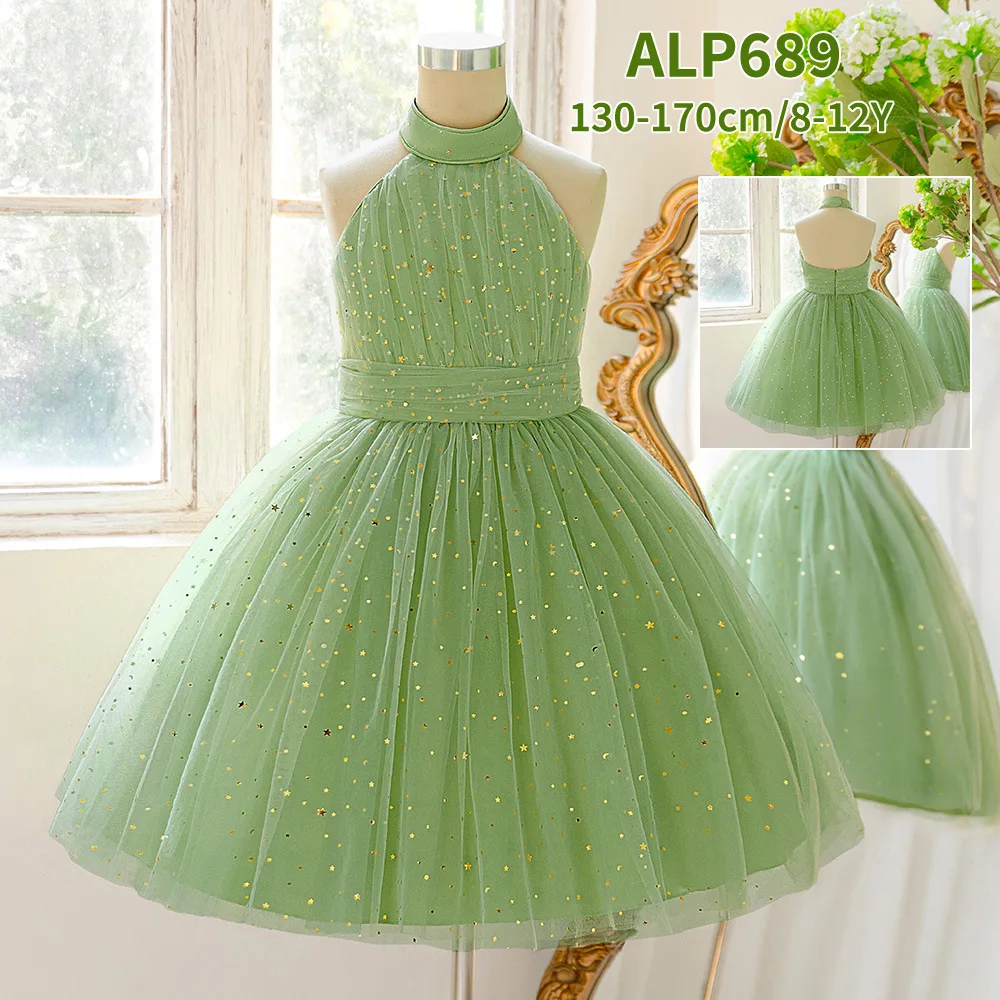 الفتيات فستان الرقبة الترتر فستان الزفاف رقيق فستان الأميرة الأطفال الظهر فستان مجوف الفتيات أداء البيانو الملابس ASQ03