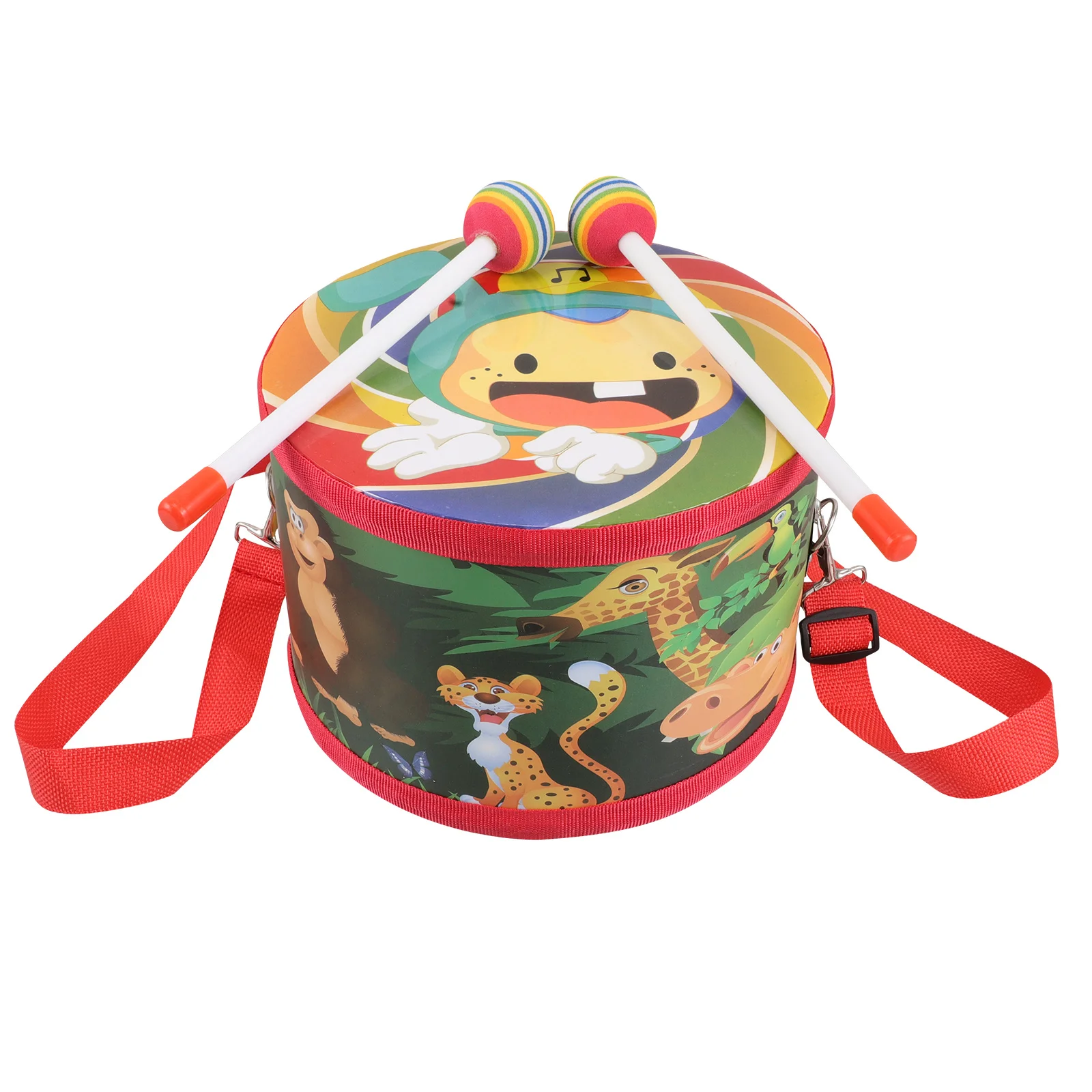 

1Set Double Sided Children's Wooden Drum Adjustable Belt Cartoon Animal Percussion Instrument Kids Drumstick Musical Kit