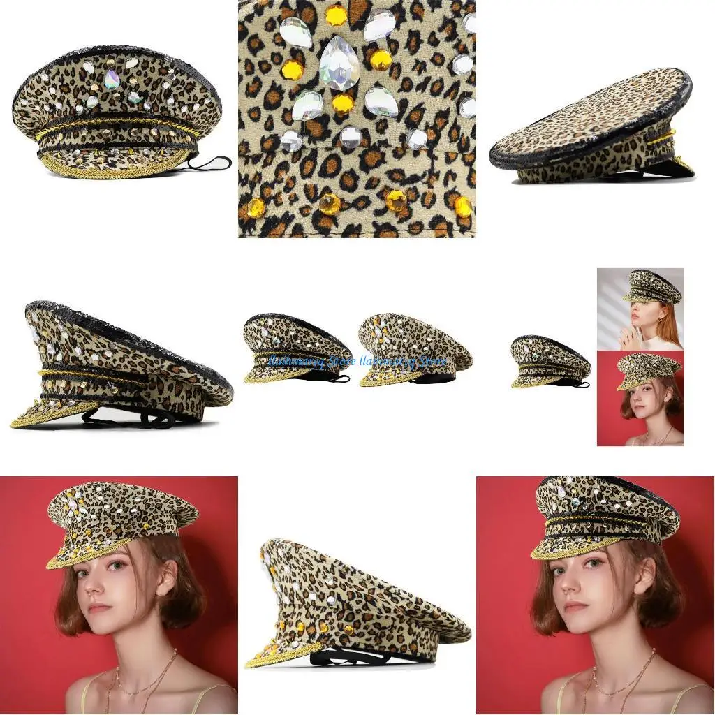 

573B Bejeweled Crystals Disco Heavy Crystal Sequins Captain Hat for Bride