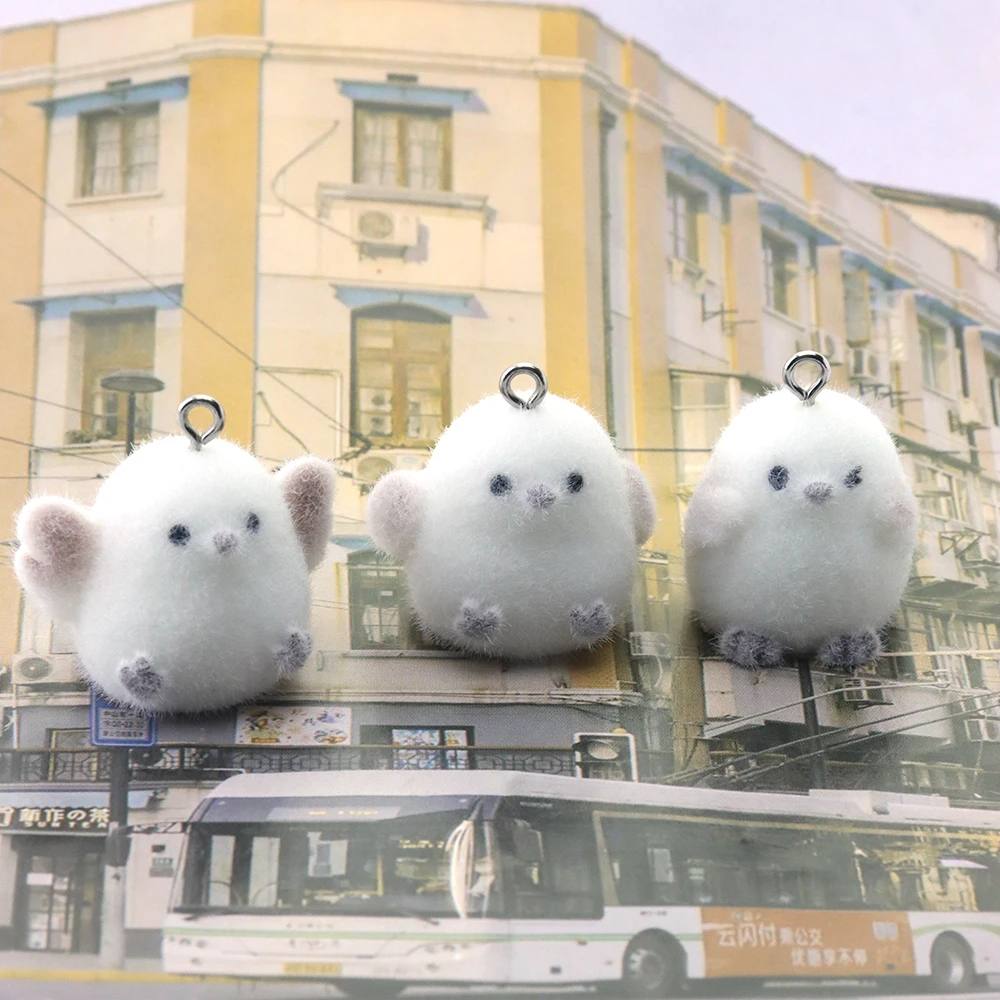 18pcs 3D Flocking Resin Birdie Charms Animal Plush Dolls Pendant Accessories for Keychain Earrings Making DIY Jewelry Adornment