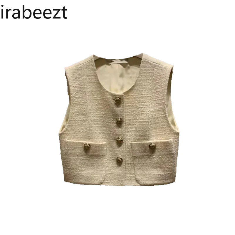 2024 Spring and Summer New Fashion Short Single-breasted Cardigan Sleeveless Vest Coat Girl Sleeveless Puffer Jacket Women