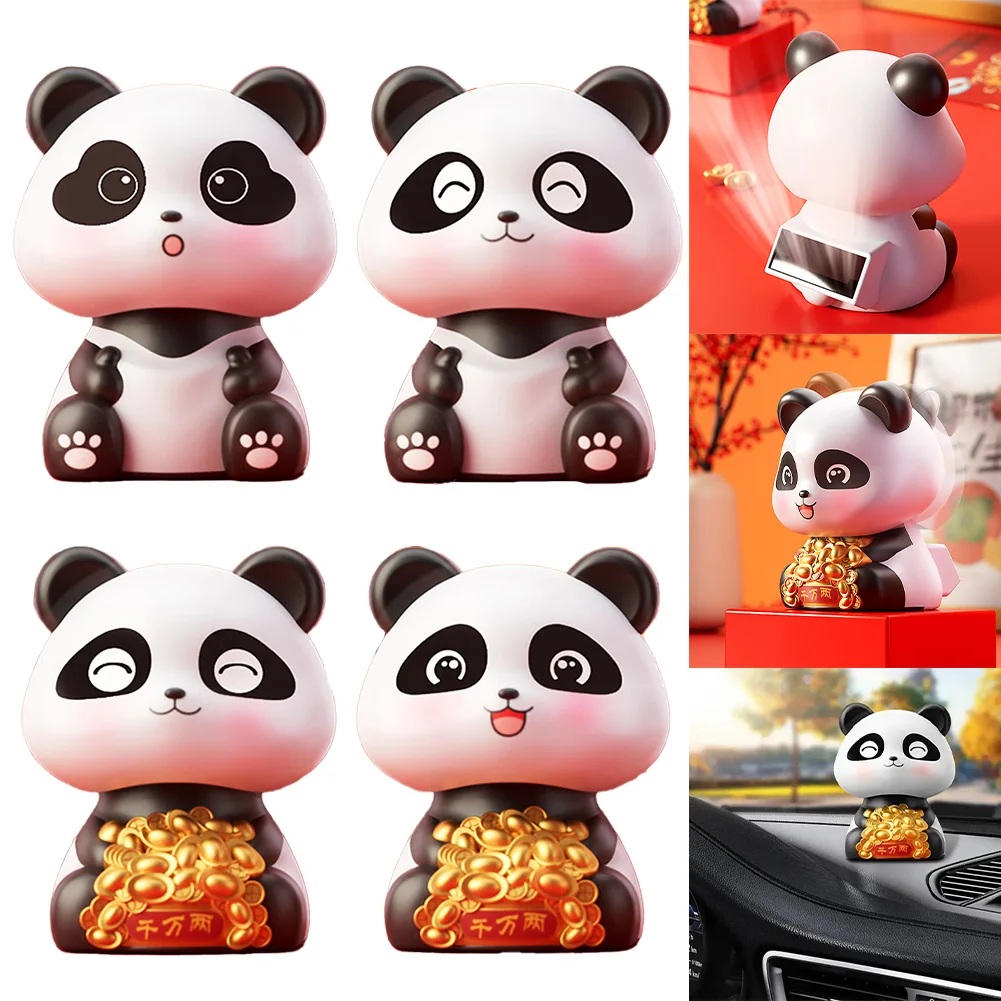 Solar Energy Good Luck Panda Ornaments Car Ornaments Potted Ornaments Car Center Console Decorations Creative Ornaments