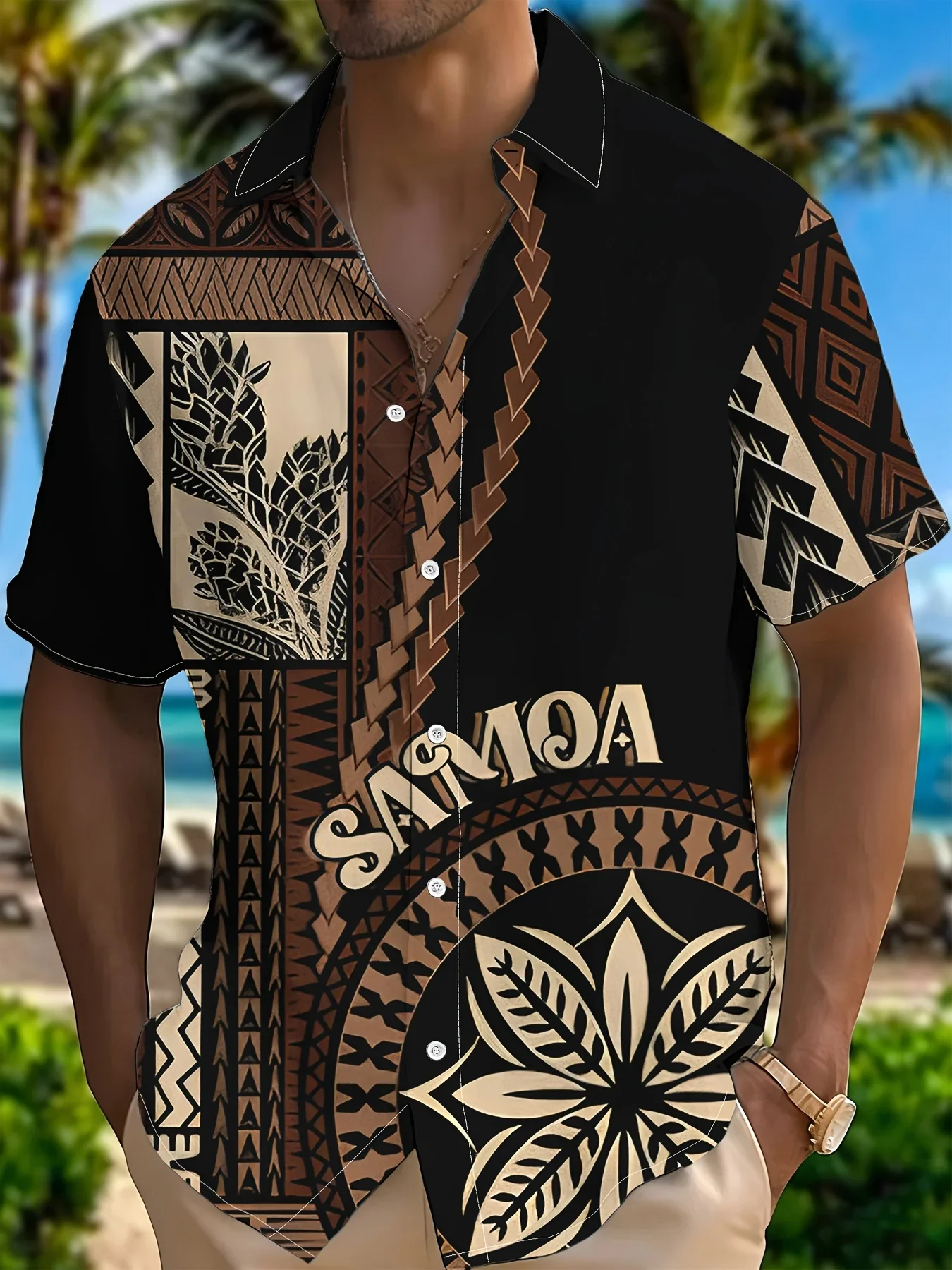 

Summer High Street Fashion Men's Hawaiian Shirt Man Short Sleeve Loose Print Casual Beach Party Street Style Tops