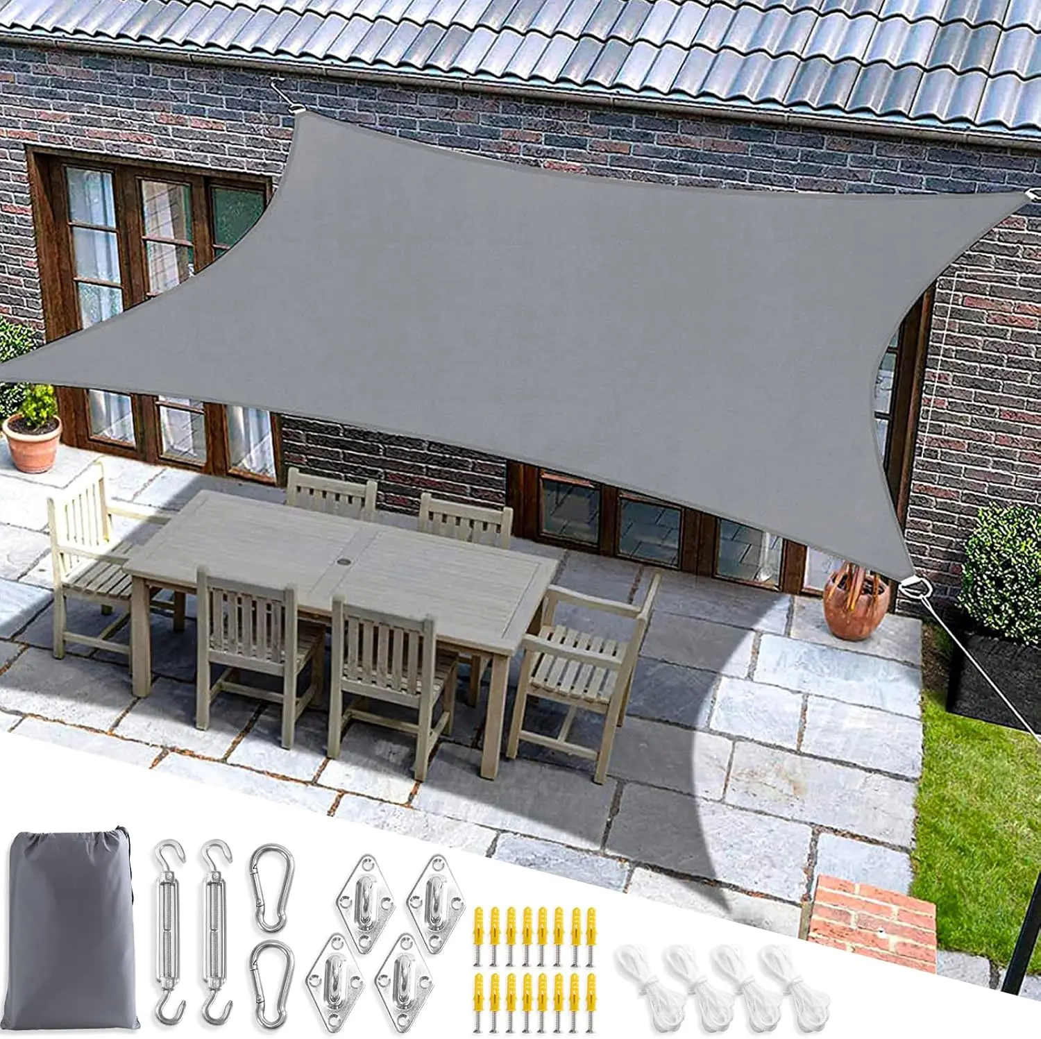 

Waterproof Sun Shade Sail Awning Canopy with Hardware Kit 95% UV Block Shade Sunscreen for Garden Gazebo Balcony Carport Shelter