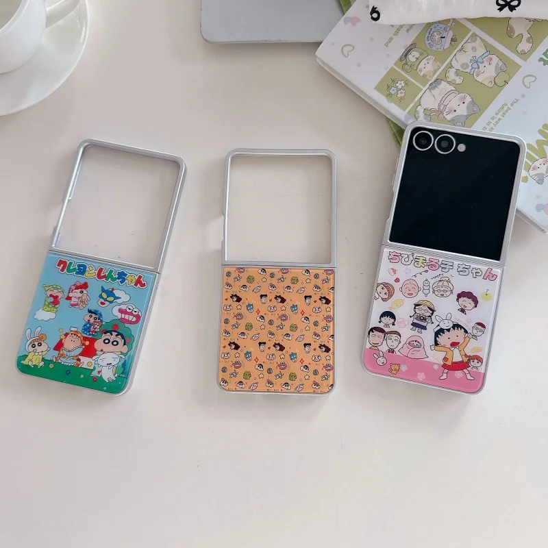 Fashion Plating Crayon Shin-chan Cute Phone Case For Samsung Z Flip 7 6 5 Back Cover Cartoon Protective Cases For Galaxy ZFlip7