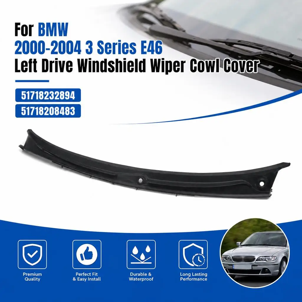 Image of Für BMW 2000-2004 3er Serie E46 Linkslenker Windschutzscheibenwischer-Abdeckung Lüftungsgitter Verkleidung Außenkarosserie-Kit 51718232894 51718208483