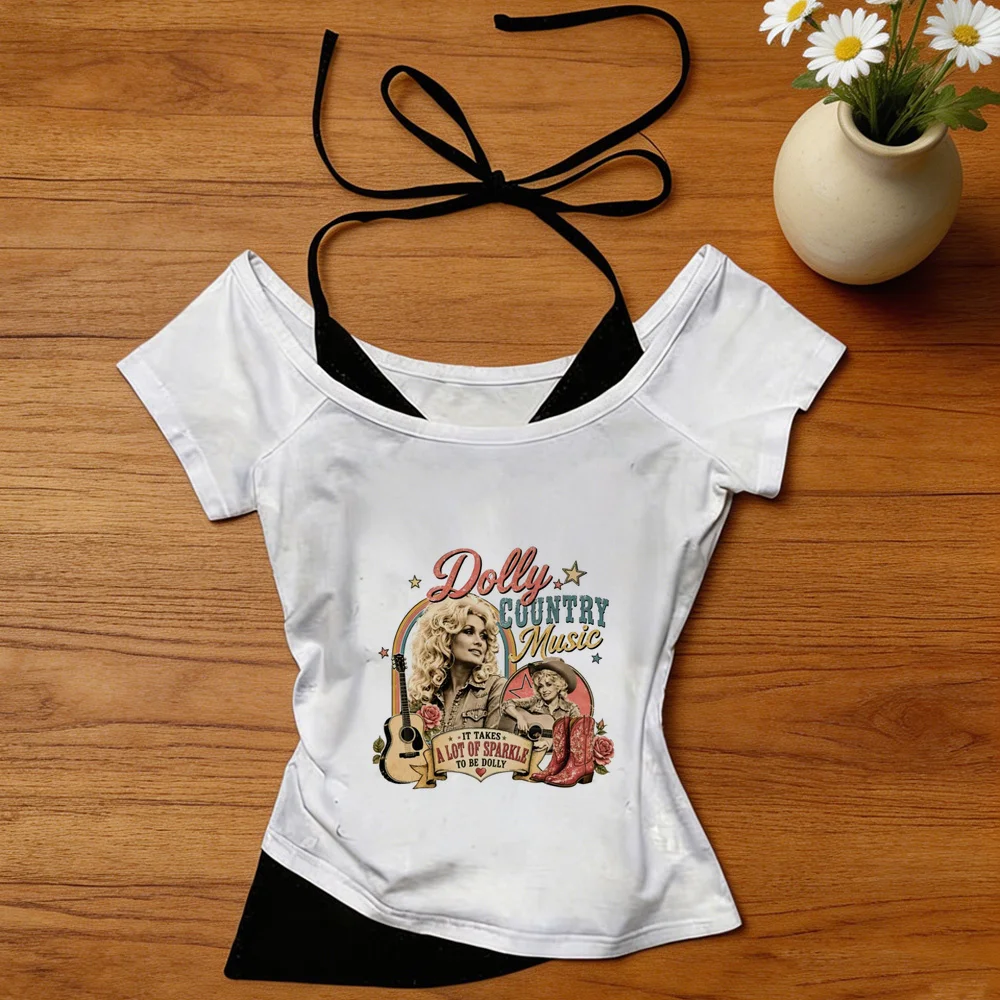 Dolly Parton cropped top shoujo party goth anime tshirt baddie harajuku party