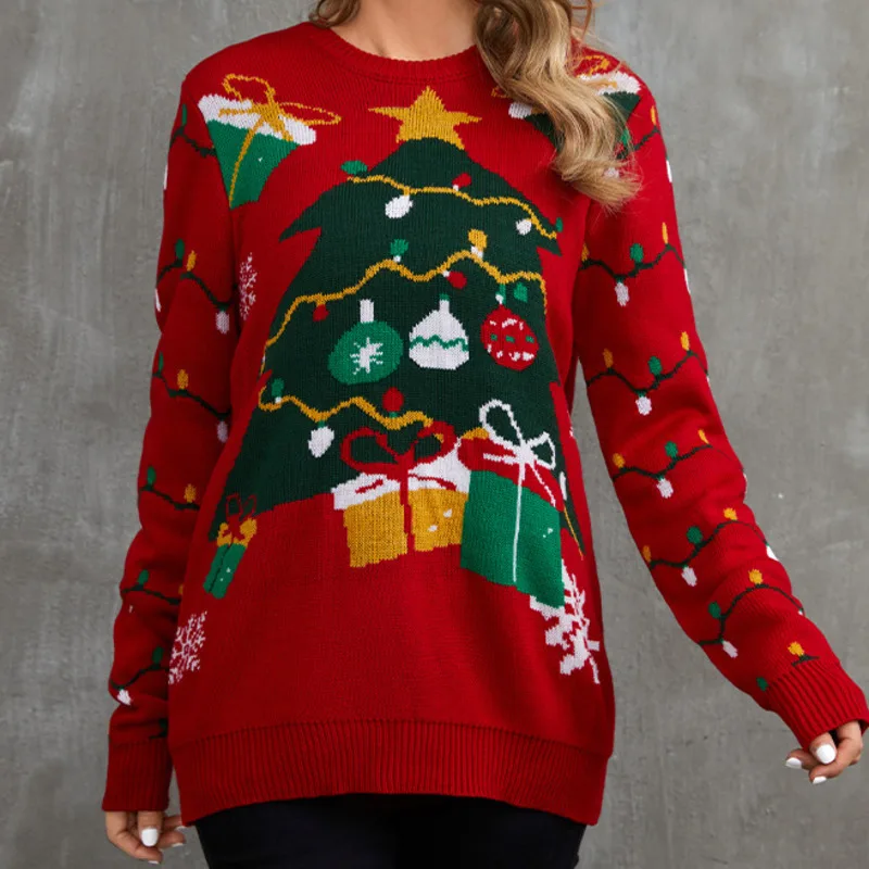 

New Christmas Sweater Fashion Casual Style Coat Women Autumn Winter Top Loose Long Sleeve Round Neck Pullover Knit Y2k Clothes
