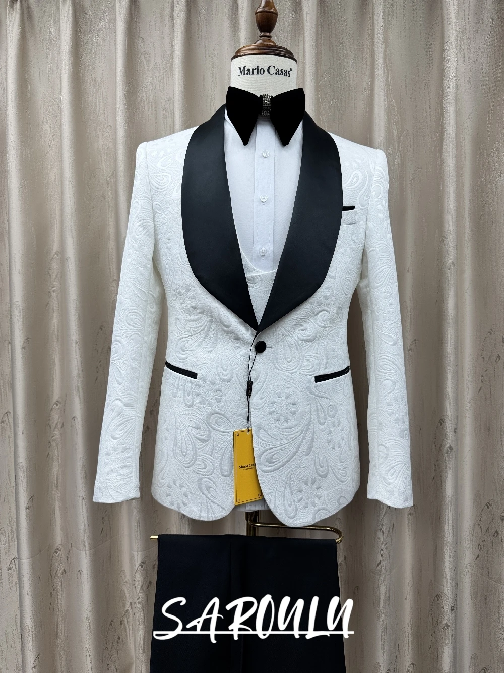 Men's 3 Piece White Jacquard T - Men Formal Wear For Dinner 评论和价格