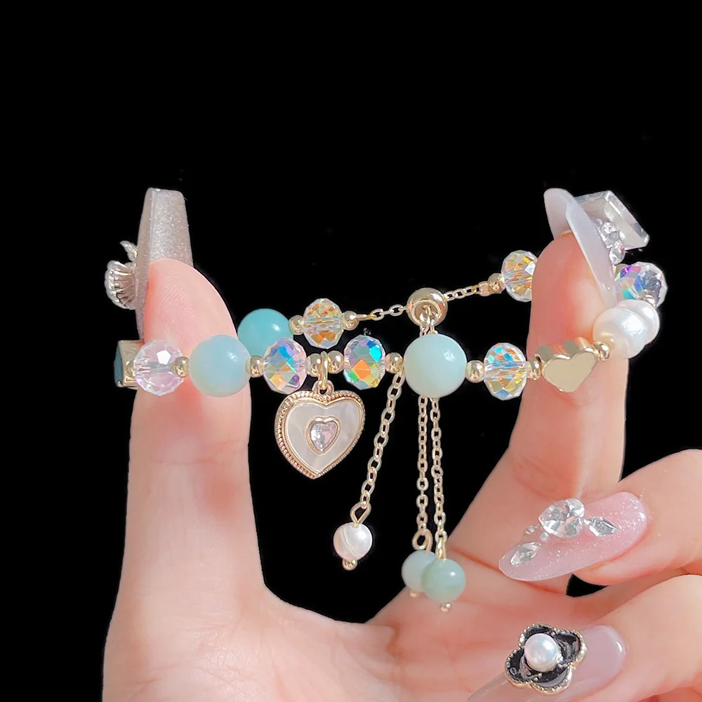 Spring Summer Design Vacation Style Bracelet For Women, Pull-Out Style, Fresh And Delicate Heart Pearl Bracelet, Best Friend