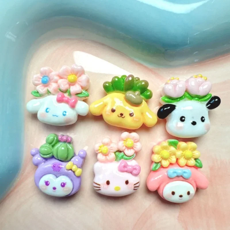 Cartoon Anime Sanrio Resin Patch Cute Flower Pottery Handmade DIY girl Hairclip Charms Keychain Cream Glue Accessories Materials