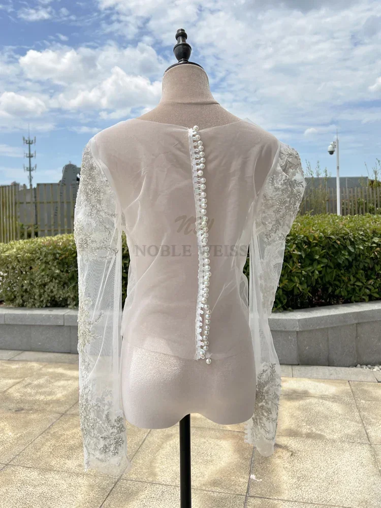 Giacca da sposa con applicazioni di perline di cristallo Avvolgente da sposa in pizzo Bolero Cappotto da sposa con paillettes taglie forti