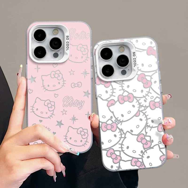 Kawaii Hello Kitty Phone Protective Case MINISO Anime Lovely Girl Good-looking Full Screen Powder KT Avatar Applicable To 14/15