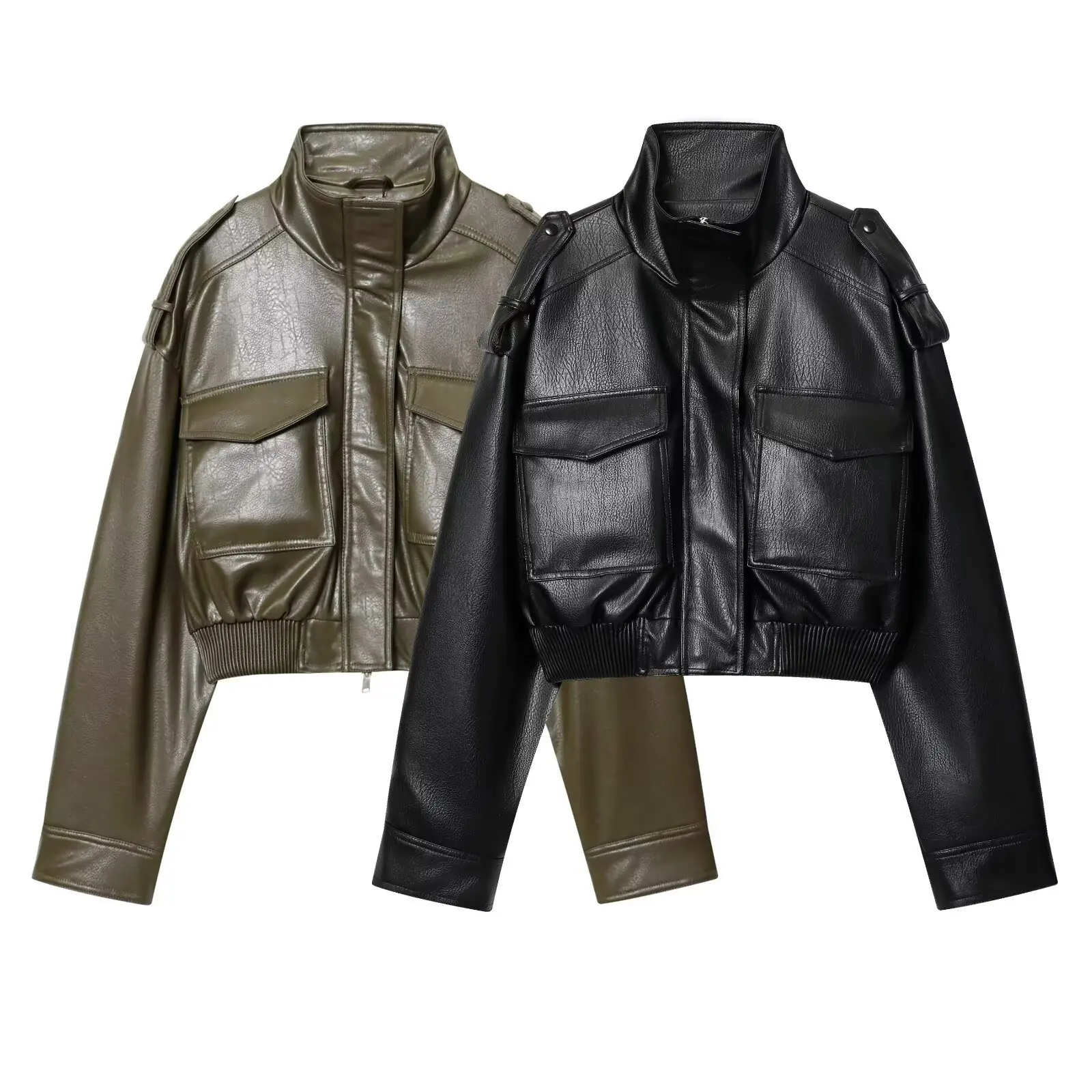 ARADUN Faionable ort Faux Leather Effect Jaet للنساء خريف جديد Sle الدفء مادة البوليستر فضفاضة تناسب Sle #1