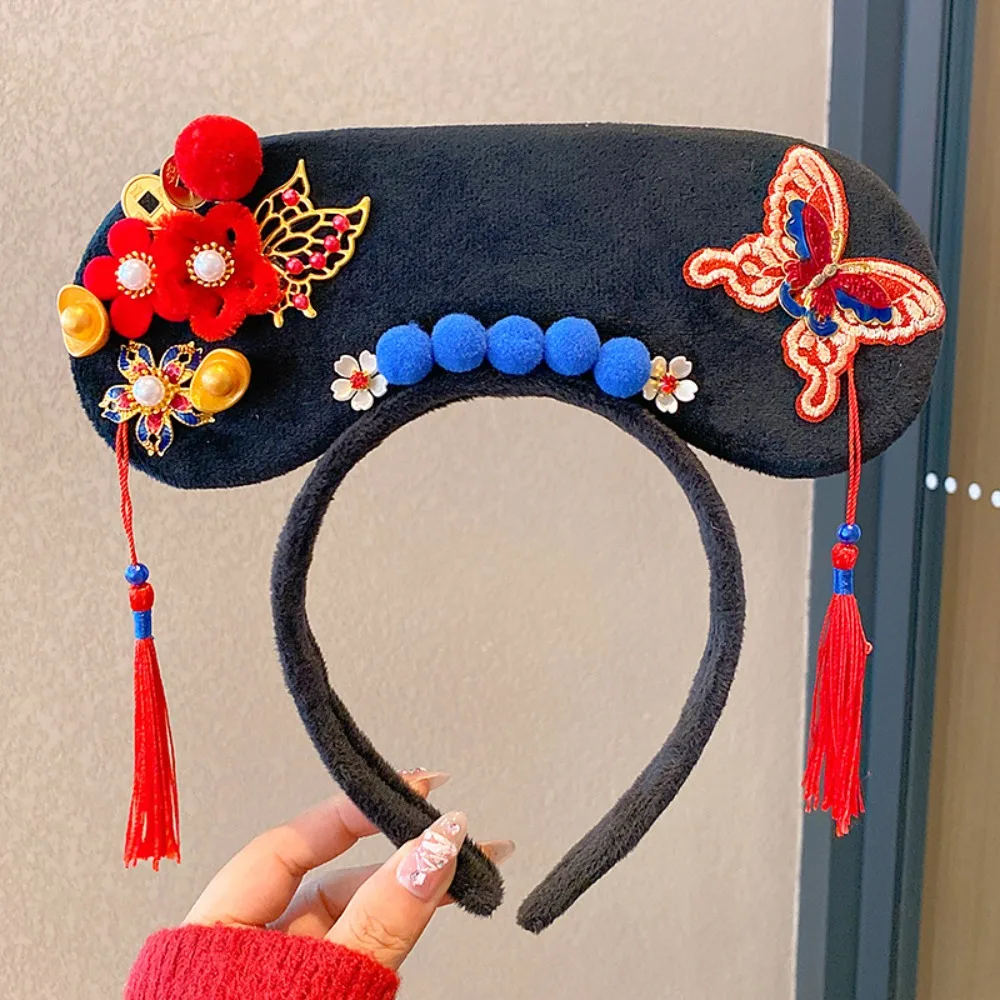 

Antique Flower Chinese Style Headwear Velvet Bow Snake Year Ancient Style Gege Headband Tassel Lion Dance Hanfu Headwear Women