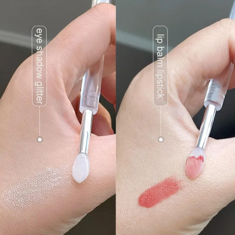 3Pcs Soft Silicone Head Eyeshadow Lip Applicator Brush Makeup Brushes with Crystal Handle with Lid Cosmetic Beauty Makeup Tools