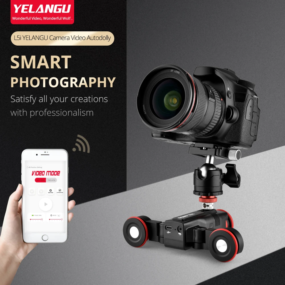 ·YELANGU L5i/L4X Camera Video Auto Dolly Motorized Slider Rail Systems Support APP Operation Time-lapse Shooting for DSLR Camera