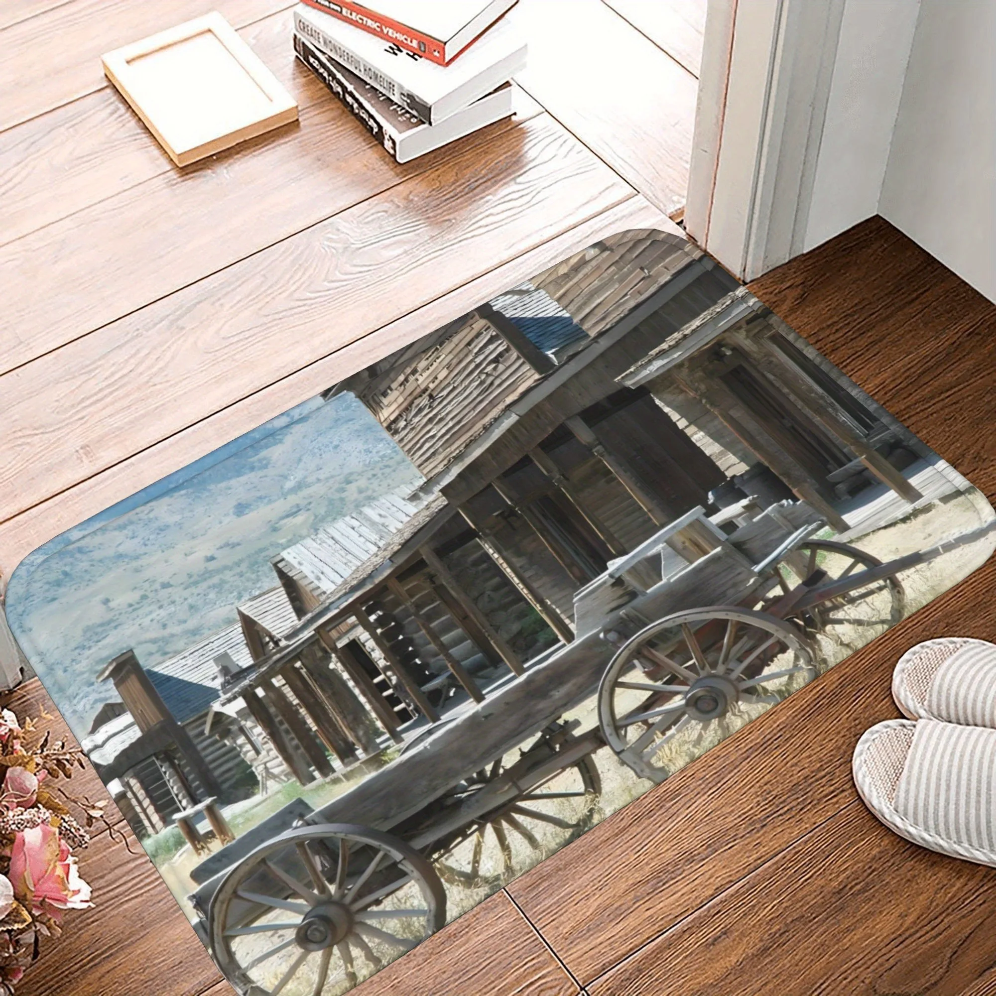 

1PC Rusic wooden wagon Kitchen Rug Non-Slip Door Mat Pop design Bathroom Rug Bath Mat Carpet for Home Sink Laundry Decoreeree