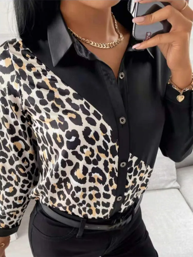 2025 primavera nova chegada feminina casual solto manga longa com decote em v camiseta outono moda elegante impressão superior roupas de senhora do escritório