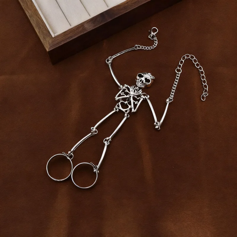 موضة جديدة لعيد الهالوين جمجمة بيع ساخن سوار قوطي داكن خاتم إصبع مجوهرات هيكل عظمي مخصصة للرجال والنساء