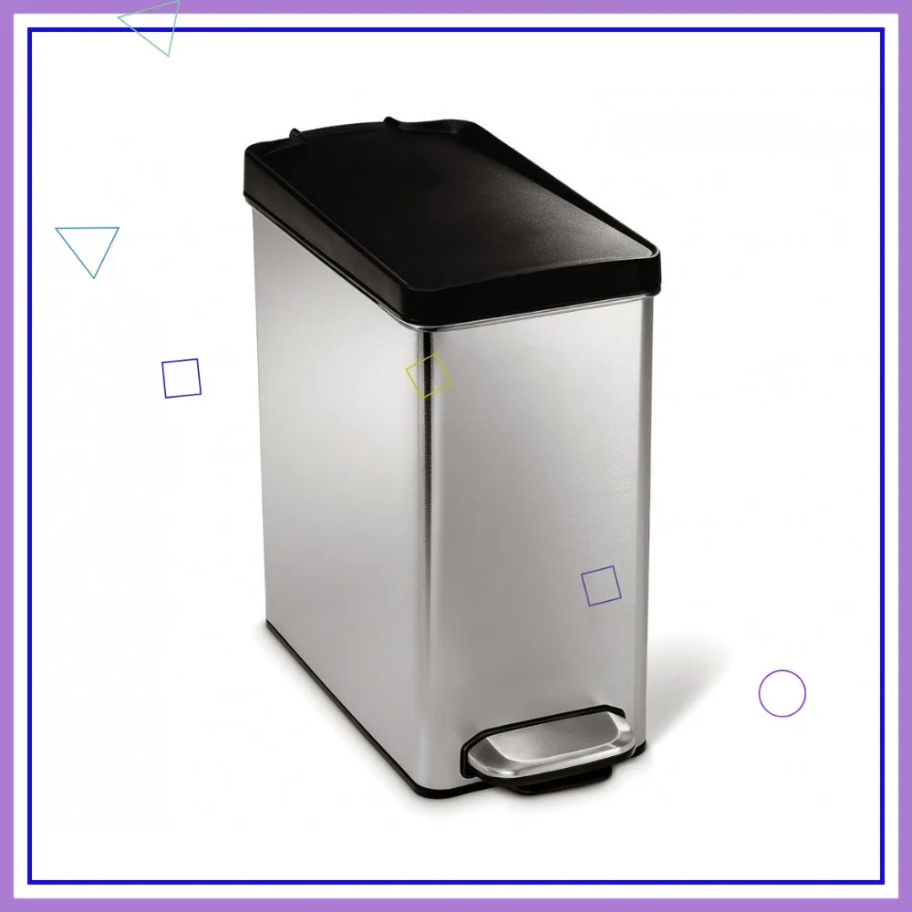 

10L Slim Bathroom Trash Can, Brushed Stainless Steel with Plastic Lid