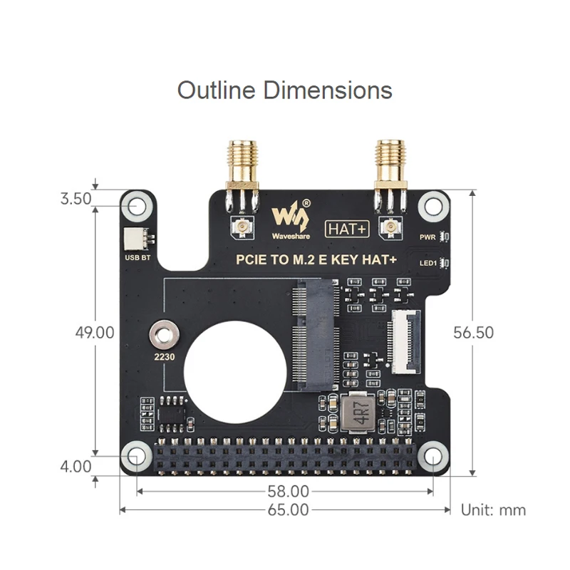 PCIe - M.2 Eキー HAT+ボード NGFF (M.2 Eキー)対応 ワイヤレスNIC USB Bluetooth接続 Raspberry Pi 5用