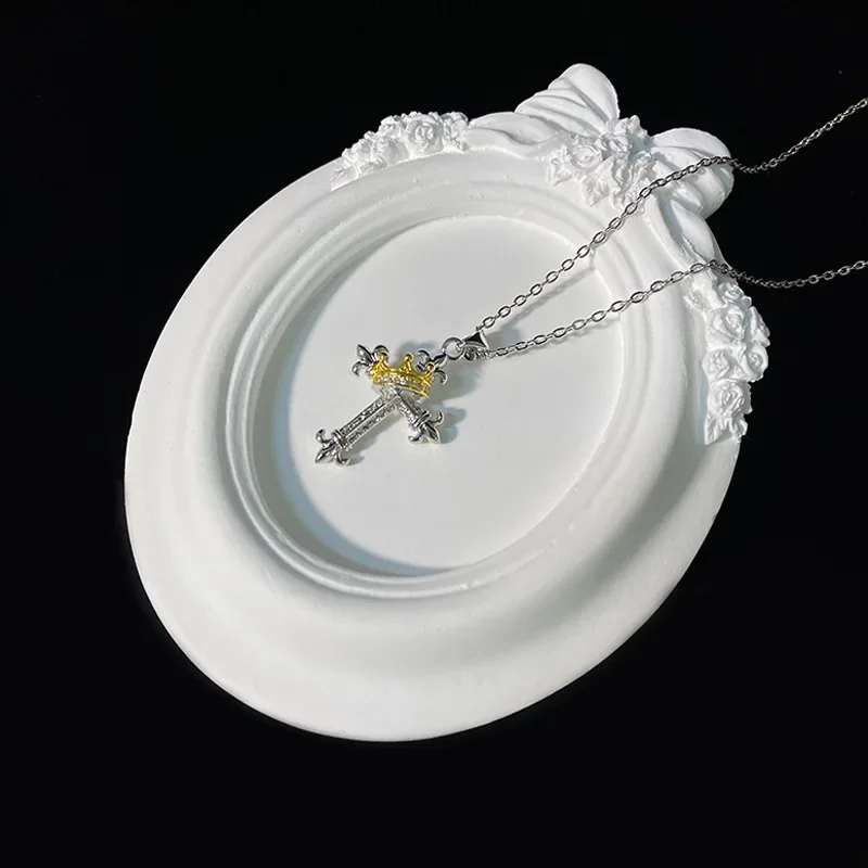 MDL Moissa!ite نمط كامل الماس تاج الصليب مجموعة الرجال والنساء مطلية بالذهب الرجعية شخصية الأزياء زوجين الملحقات #3