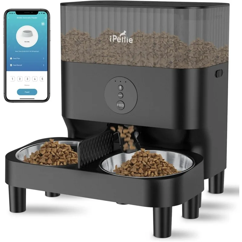 

Automatic WiFi Pet Feeder for 2 Pets, 5L/21 Cup Capacity, 1-10 Meals Per Day, Adjustable Bowl Height, Smart Dog Cat Feeder