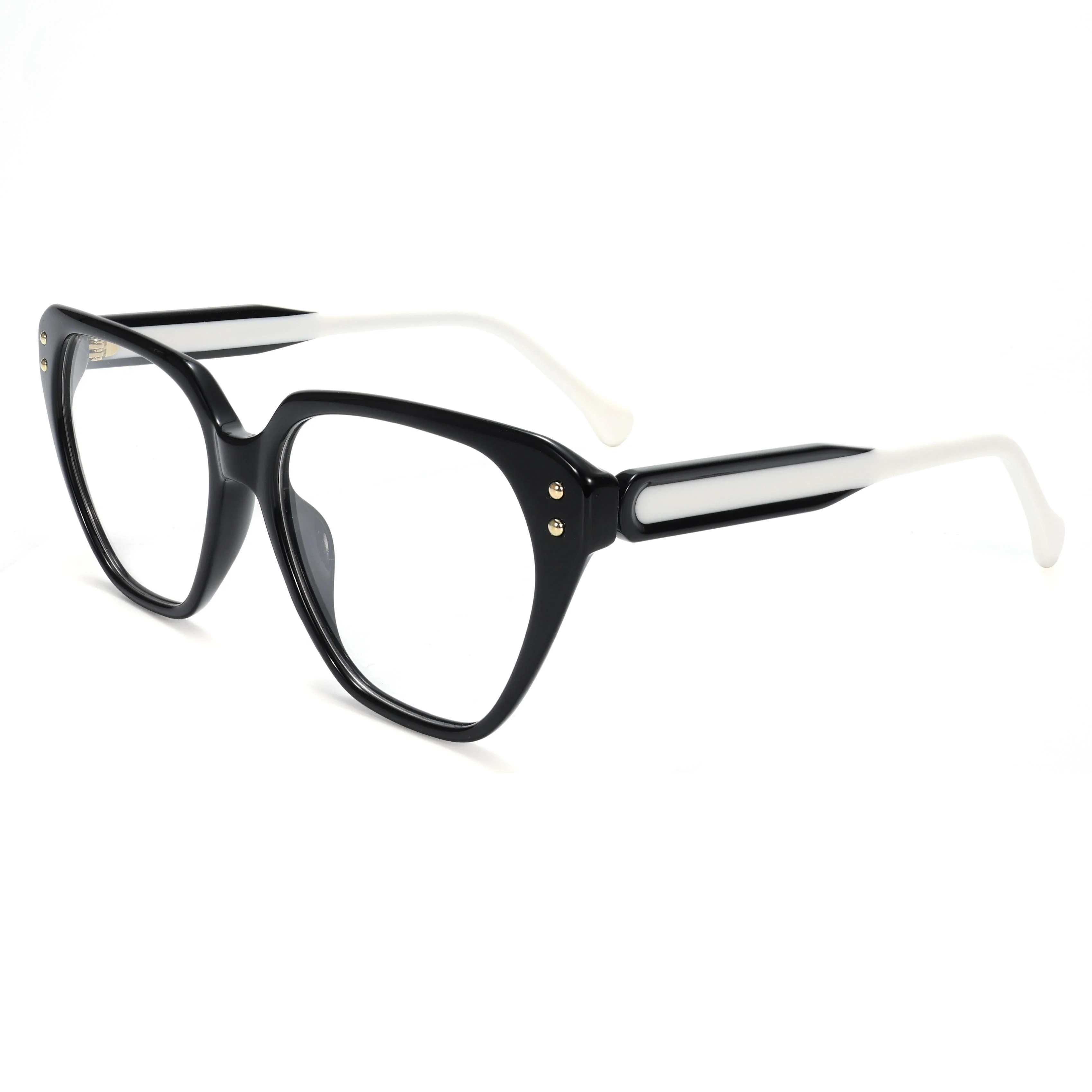 VZONE Luxury Oversized Cat Eye Black White Trim Acetate Optical Frames Fashion Rivet Women Eyeglasses