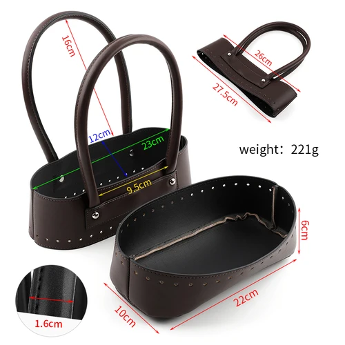 Imagen 2 del producto 1 Juego de bolso de ganchillo tejido DIY, bolso grande de hombro, Material de costura, asas de parte inferior de cuero PU para mujer, accesorios para hacer bolsos