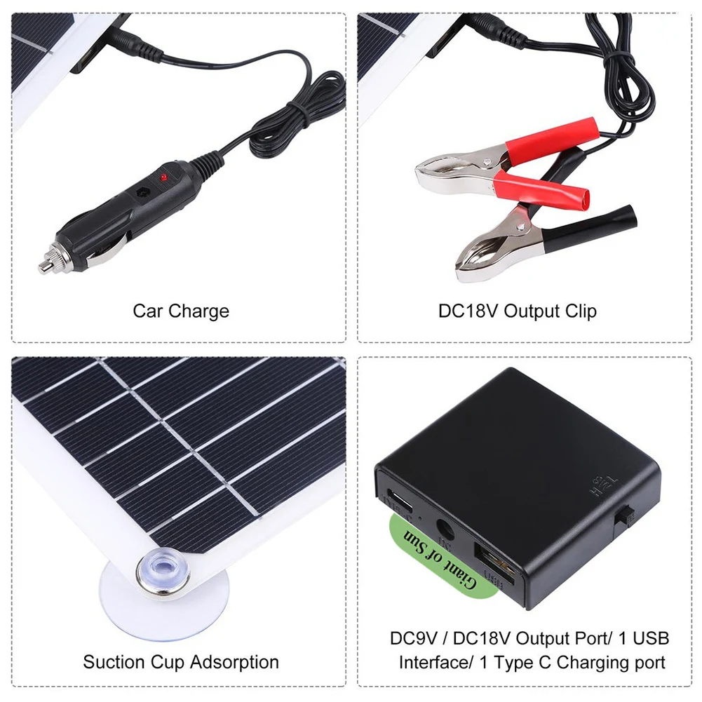 250W Solar Panel Kits 12V/24V with 30A/60A/100A Controller Solar Cell Dual USB for Car Yacht RV Boat Mobile Phone Battery Charge