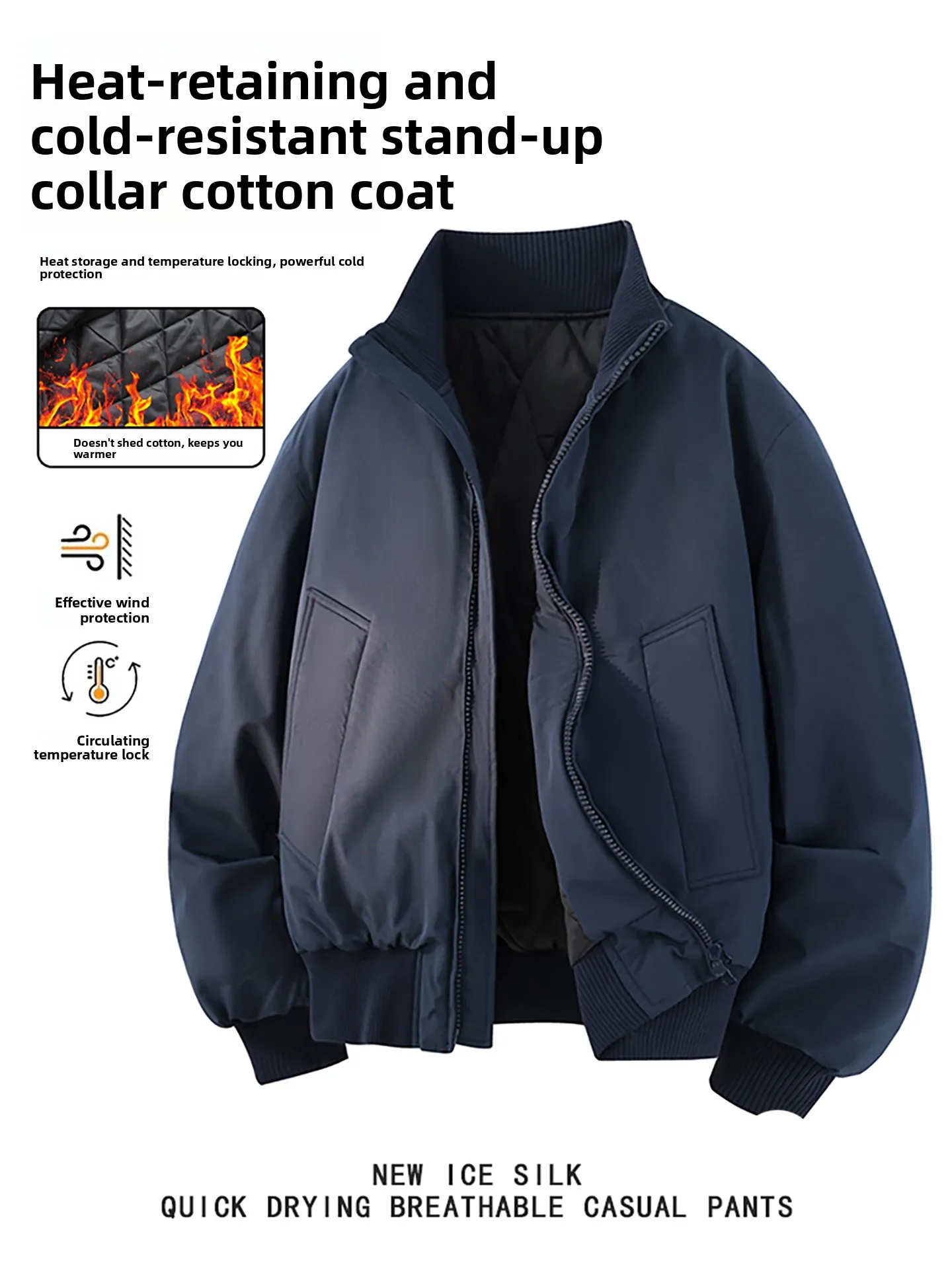 

Thiened Warm Cotton Jaet Winter American Sle Flight Jaet down Cotton Coat ort Stand Collar Youth Casual Faion Ci