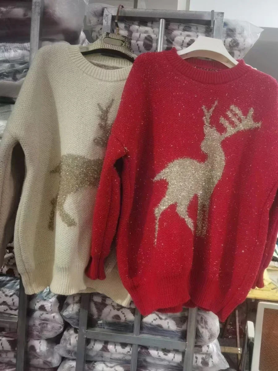 Thiened الأحمر Cisas الغزلان السنة الجديدة سترة فضفاضة معطف المرأة Ne الدفء الخريف الشتاء كسول Sle طويل Sve طاقم Ne #4