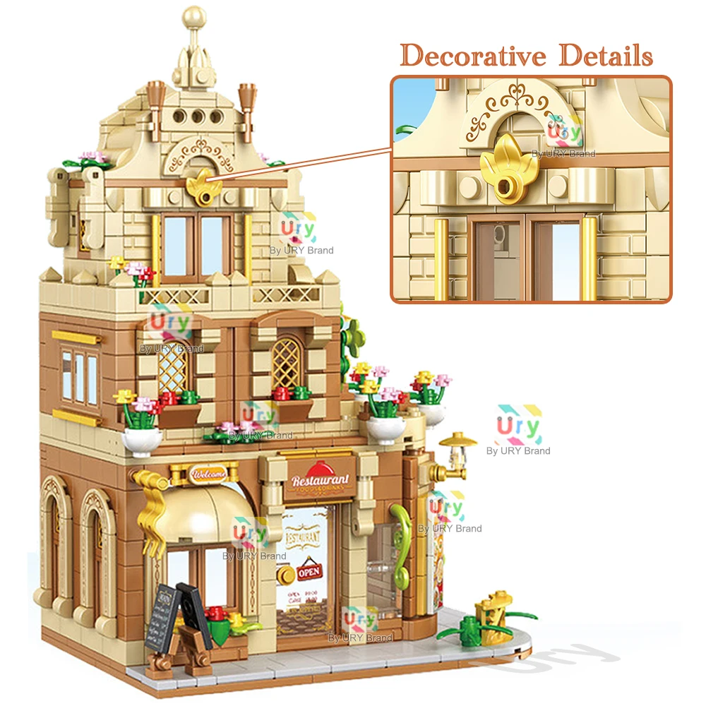 Serie City Street View, casa de amigos, tienda, restaurante, Flor Retro junto al mar, juguetes DIY, arquitectura, bloques de construcción para regalo de niños