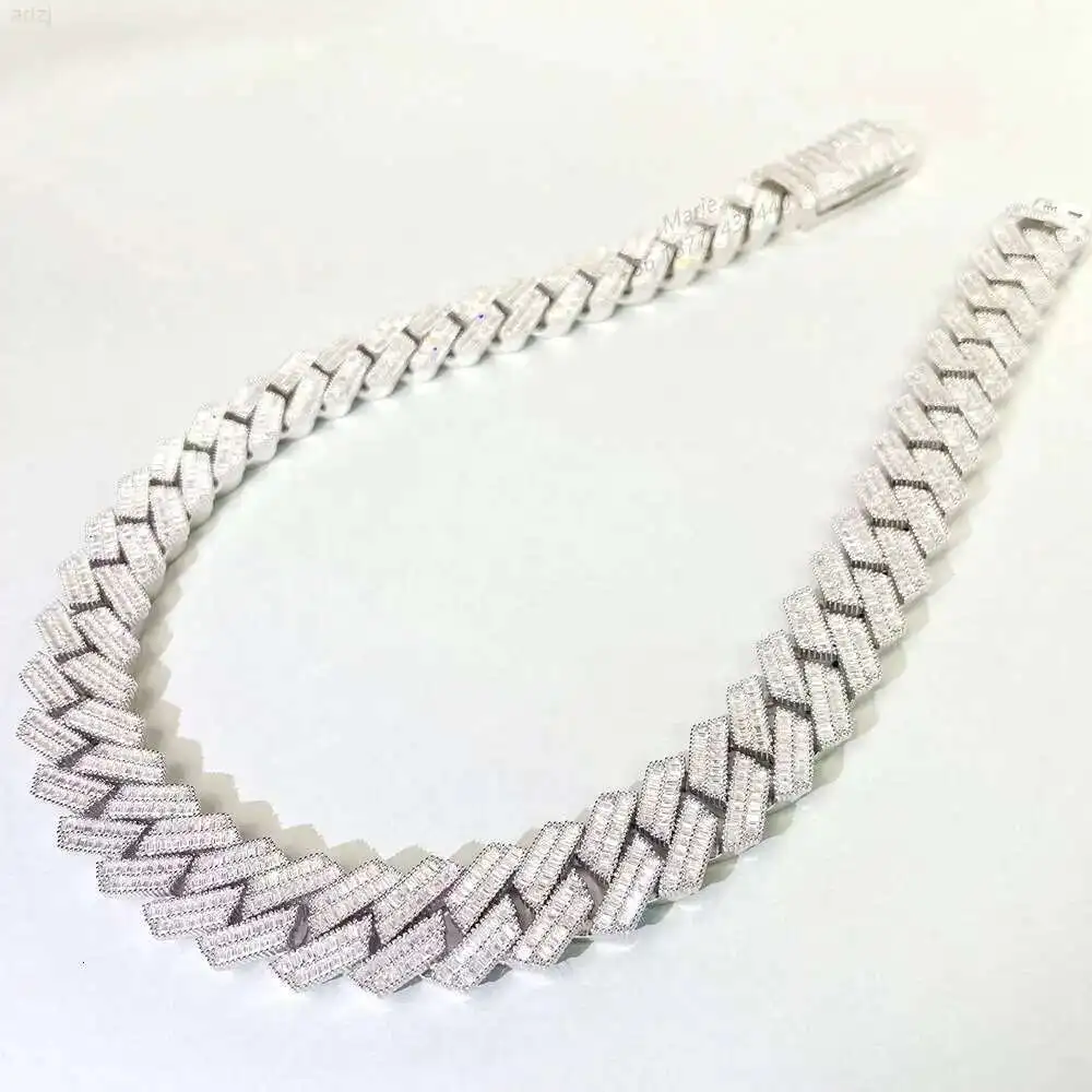 

Luxury Double Row Baguette Diamond 20mm Moissanite Cuban Link Chain Mens Lab Diamond Cuban Chain 925 Gold
