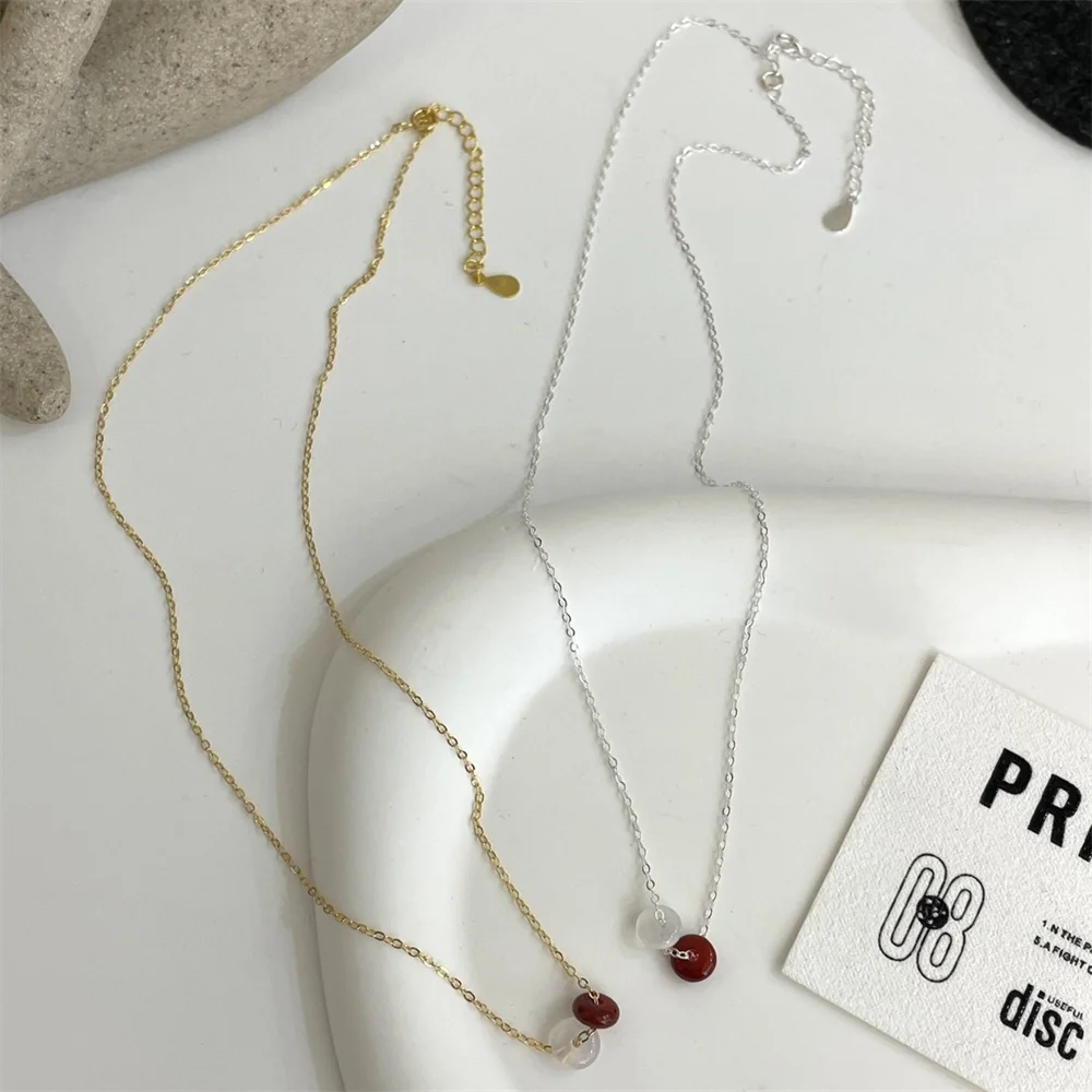 

Корейское колье S925 — лунный свет, киноварь, красный агат, белый нефрит, универсальная цепочка для свитера