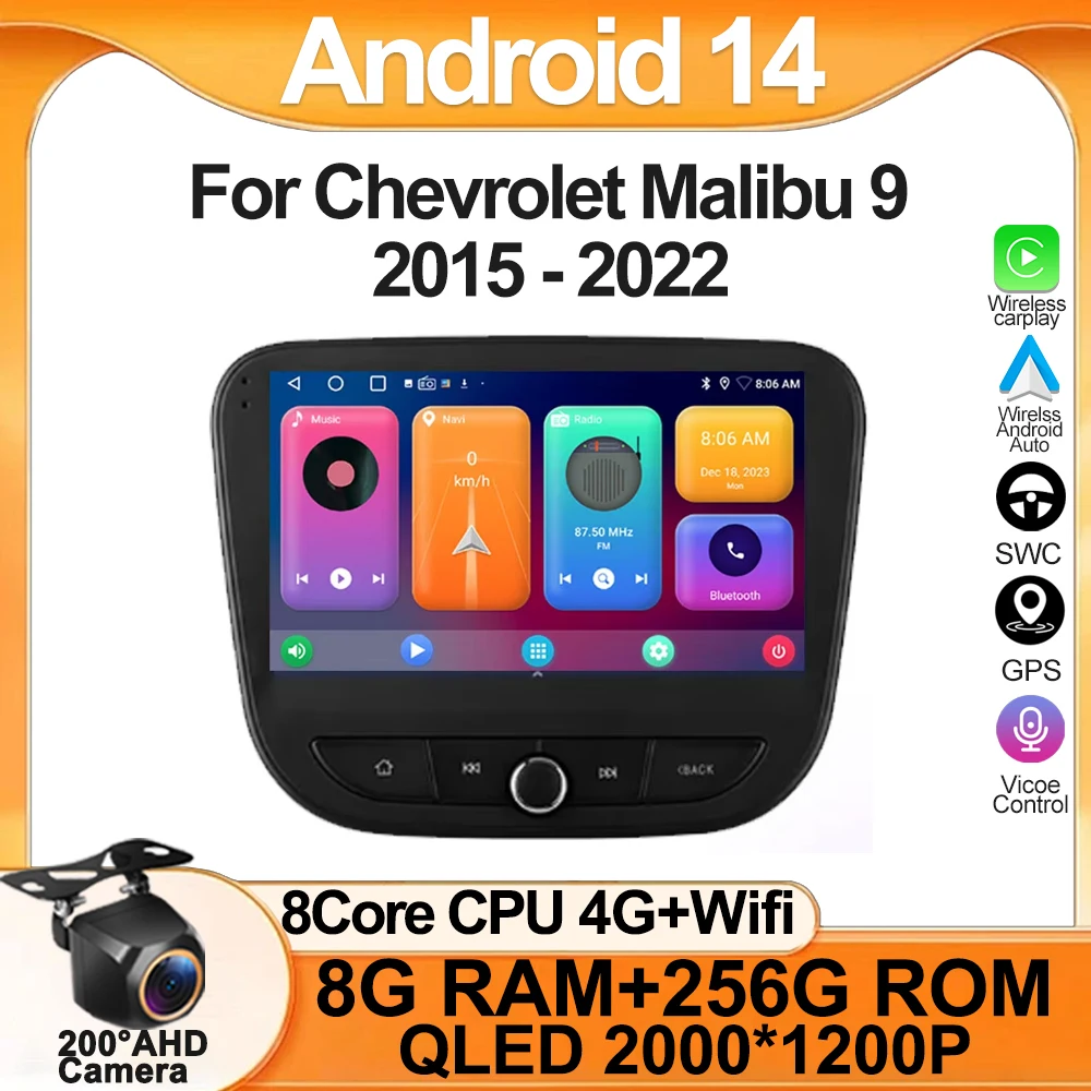 

Автомобиль для Chevrolet Malibu 9 2015-2022 Android Авто Радио головное устройство Мультимедийный плеер GPS-навигация Carplay QLED BT без 2din DVD