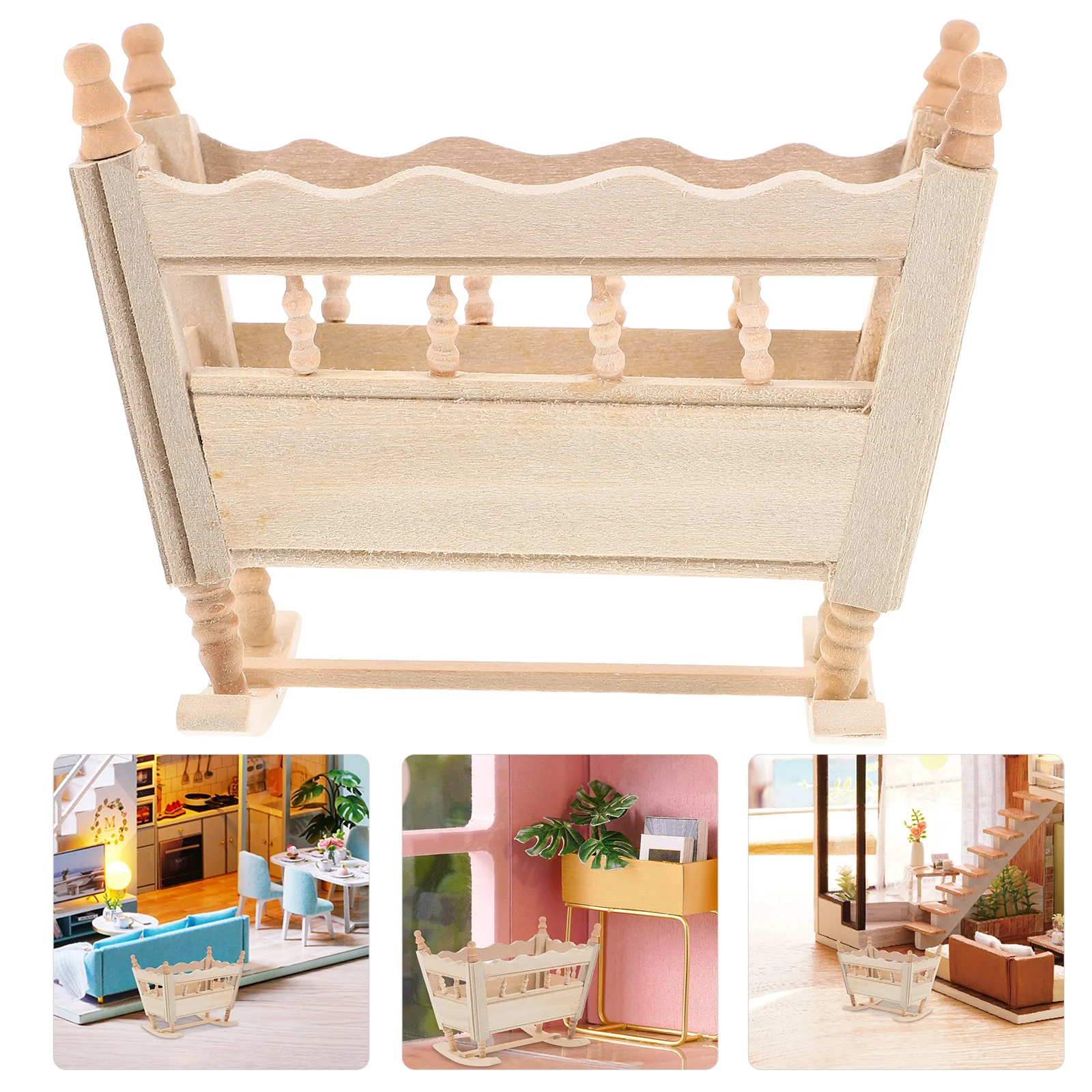 House Mini Bed Adornment Cradle Model Manual Wooden Accessory Furniture Baby