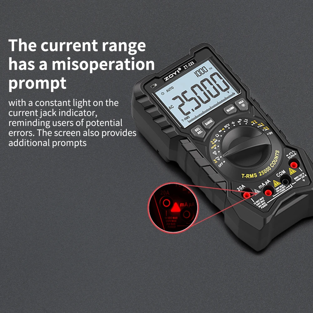 ZOYI 25000 Counts Multimeter Smart Manual Range Meter NCV AC DC Ohm Hz Smart Manual Range Digital Multimetro Tester Tools