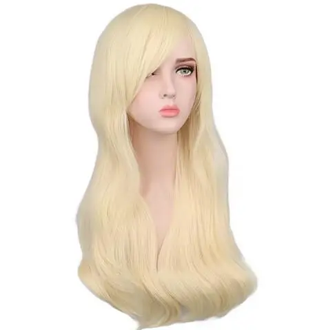 Barbie londe Wigs for Girls Long Curly Wavy Blonde Wigs with Bangs Synthetic Halloween Cosplay Costume Party Wig