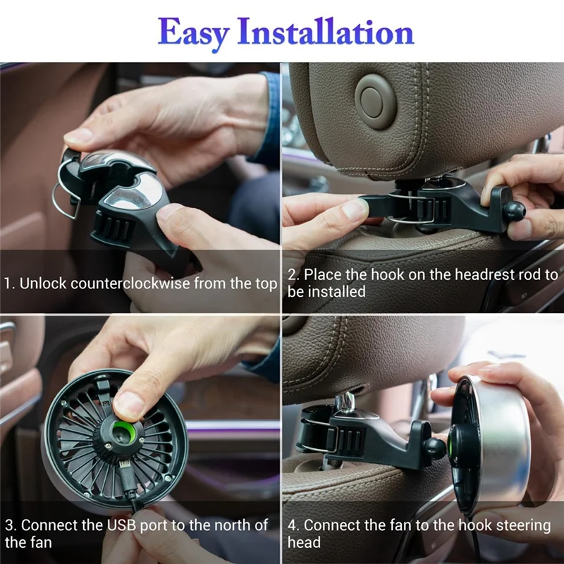 Car Seat Fan, Mini USB Fan For Backseat With LED Colorful Lights, Adjustable Clip Electric Fan For Enhanced Cooling