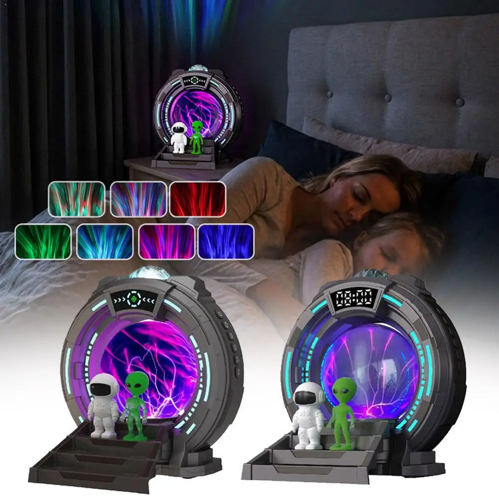 

Northern Lights Projector Galaxy Night Light Stargate Plasma Globe Lamp With Bluetooth Music White Noise Clock Room Decor Gift