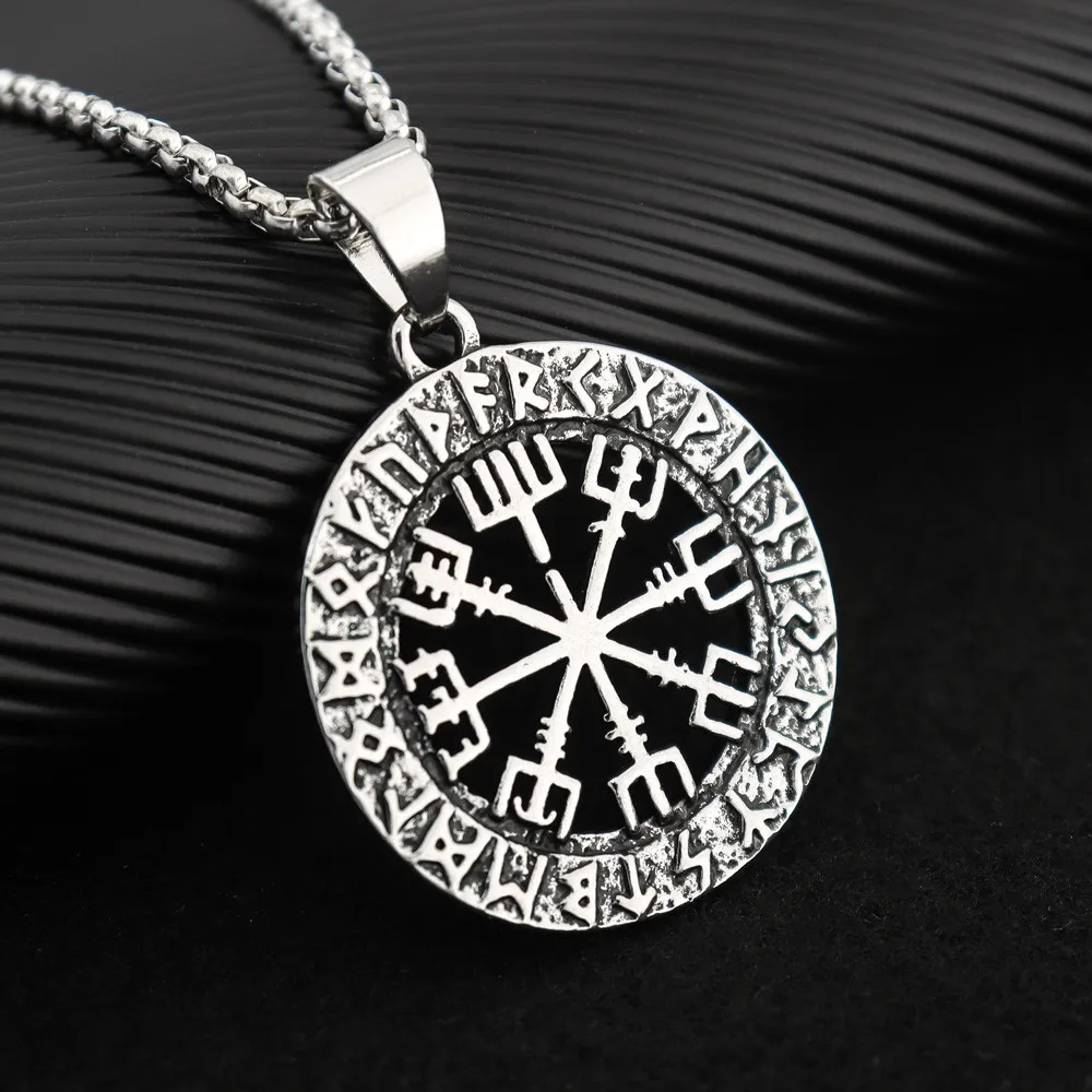 New Vintage Viking Rune Celtic Compass Pendant Charm Men\'s Necklace Fashion Hip Hop Punk Jewelry Accessorie Party Gift Wholesale