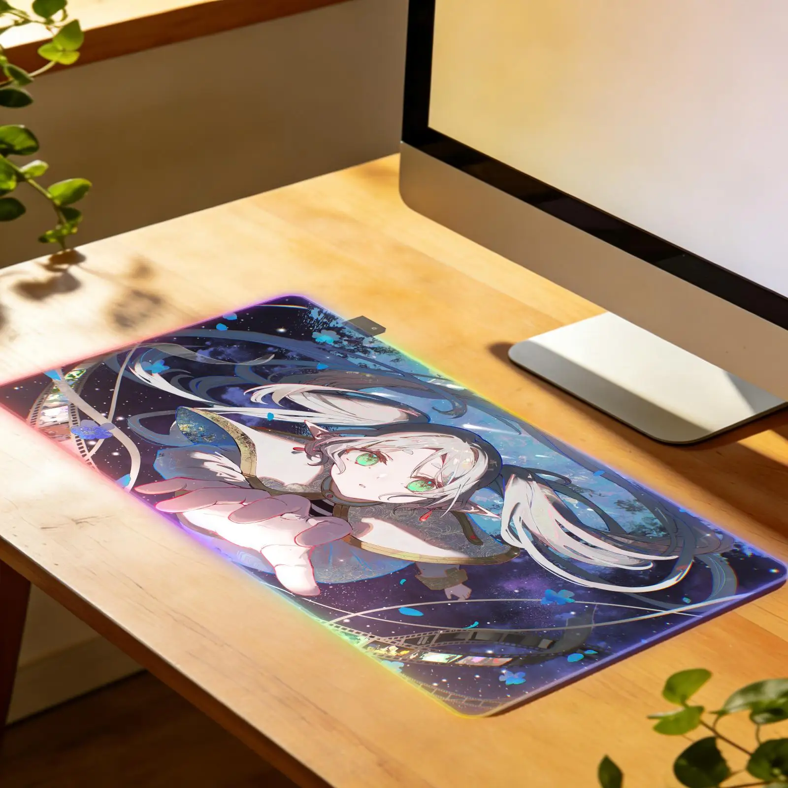 

Коврик для мыши Frieren Beyond Journey's End, большой игровой коврик для мыши в стиле аниме с RGB-подсветкой, утолщенными краями, коврик для компьютерной клавиатуры, настольный коврик