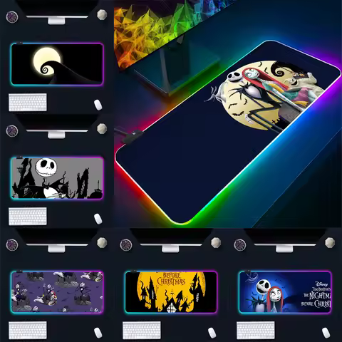 The Nightmare Before Christmas RGB Pc Gamer Keyboard Mouse Pad Mousepad LED Glowing Mouse Mats Rubber Gaming Computer Mausepad