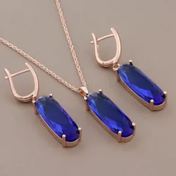 New Trendy Natural Zircon Big Earrings Set For Women 585 Rose Gold Color Bride Wedding Fashion Jewelry Set Gift