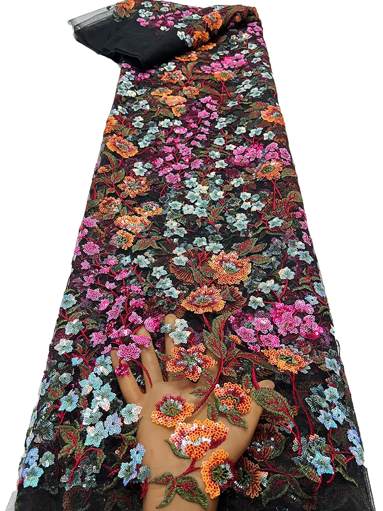 

Новая винтажная многоцветная вышитая ткань Bla Color Me, ткань для свадебного платья, вечернего платья, яркие бусины, цветы