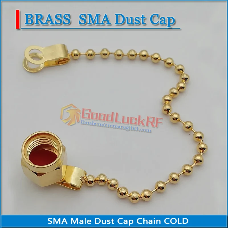 SMA ذكر أنثى غطاء غبار مع سلسلة مطلية بالذهب المقاوم RF محوري المنهي غطاء غبار الغطاء الواقي محولات النحاس